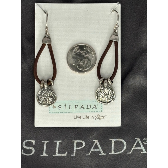 Vintage HTF Silpada "Prairie Girl" Earrings W2179 .925 Sterling Silver Leather - Picture 4 of 5